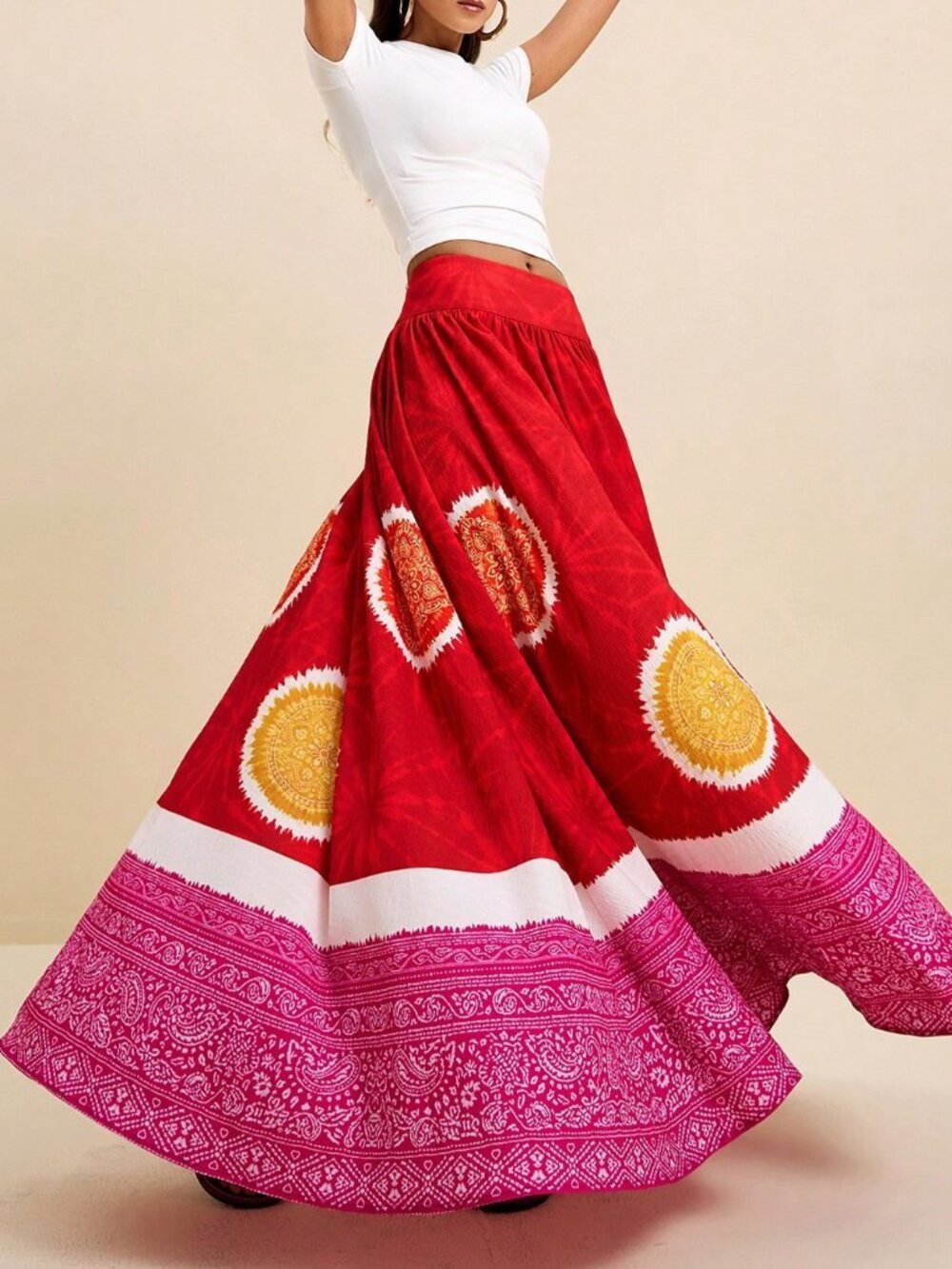 Multicolor Boho Women's Maxi Paisley Print Skirt